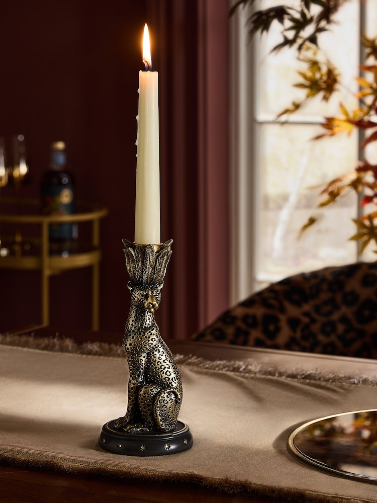 Gold Antiqued Finish Luca Leopard Taper Candle Holder - Image 2 of 4 Gold Antiqued Finish Luca Leopard Taper Candle Holder - Image 2 of 4