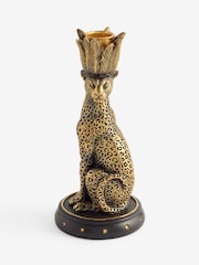 Gold Antiqued Finish Luca Leopard Taper Candle Holder - Image 4 of 4