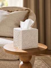 White Heart Embossed Ceramic Tissue Box - Image 1 of 3