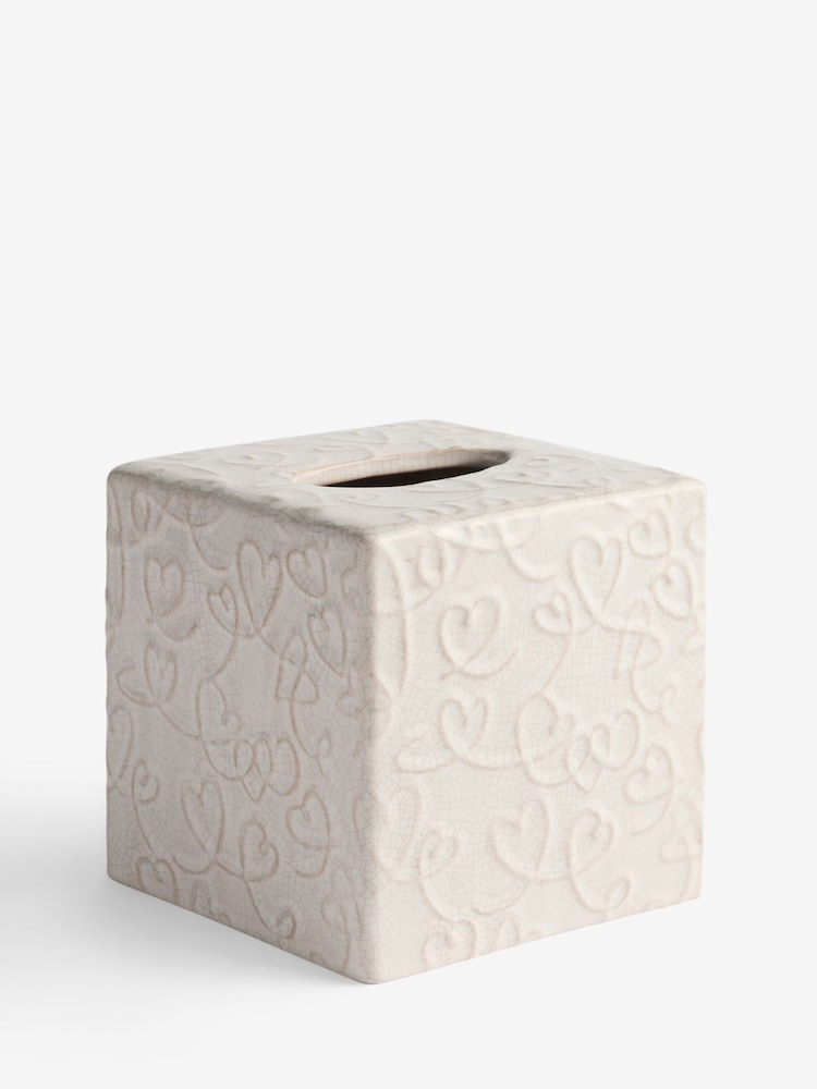 White Heart Embossed Ceramic Tissue Box - Image 3 of 3