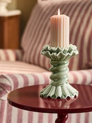 Green Ceramic Twist Pillar Candle Holder - Image 1 of 4