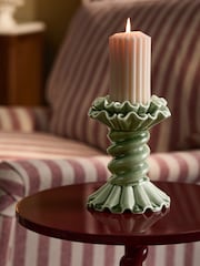 Green Ceramic Twist Pillar Candle Holder - Image 2 of 4