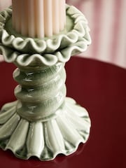 Green Ceramic Twist Pillar Candle Holder - Image 3 of 4