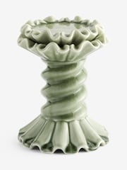 Green Ceramic Twist Pillar Candle Holder - Image 4 of 4