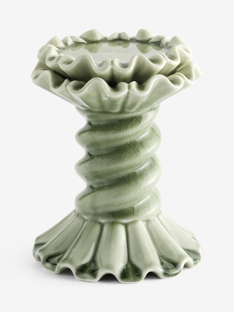 Green Ceramic Twist Pillar Candle Holder - Image 4 of 4