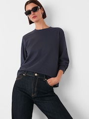 Whistles Blue Relaxed Long Sleeve 100% Cotton T-Shirt - Image 1 of 5