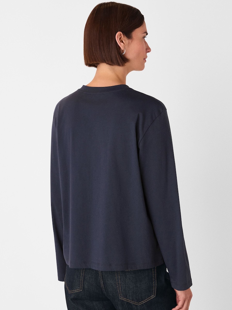 Whistles Blue Relaxed Long Sleeve 100% Cotton T-Shirt - Image 2 of 5 Whistles Blue Relaxed Long Sleeve 100% Cotton T-Shirt - Image 2 of 5