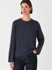 Whistles Blue Relaxed Long Sleeve 100% Cotton T-Shirt - Image 4 of 5