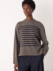 Whistles Nude Wool Stripe Crew Neck Knit Jumper - Image 1 of 4