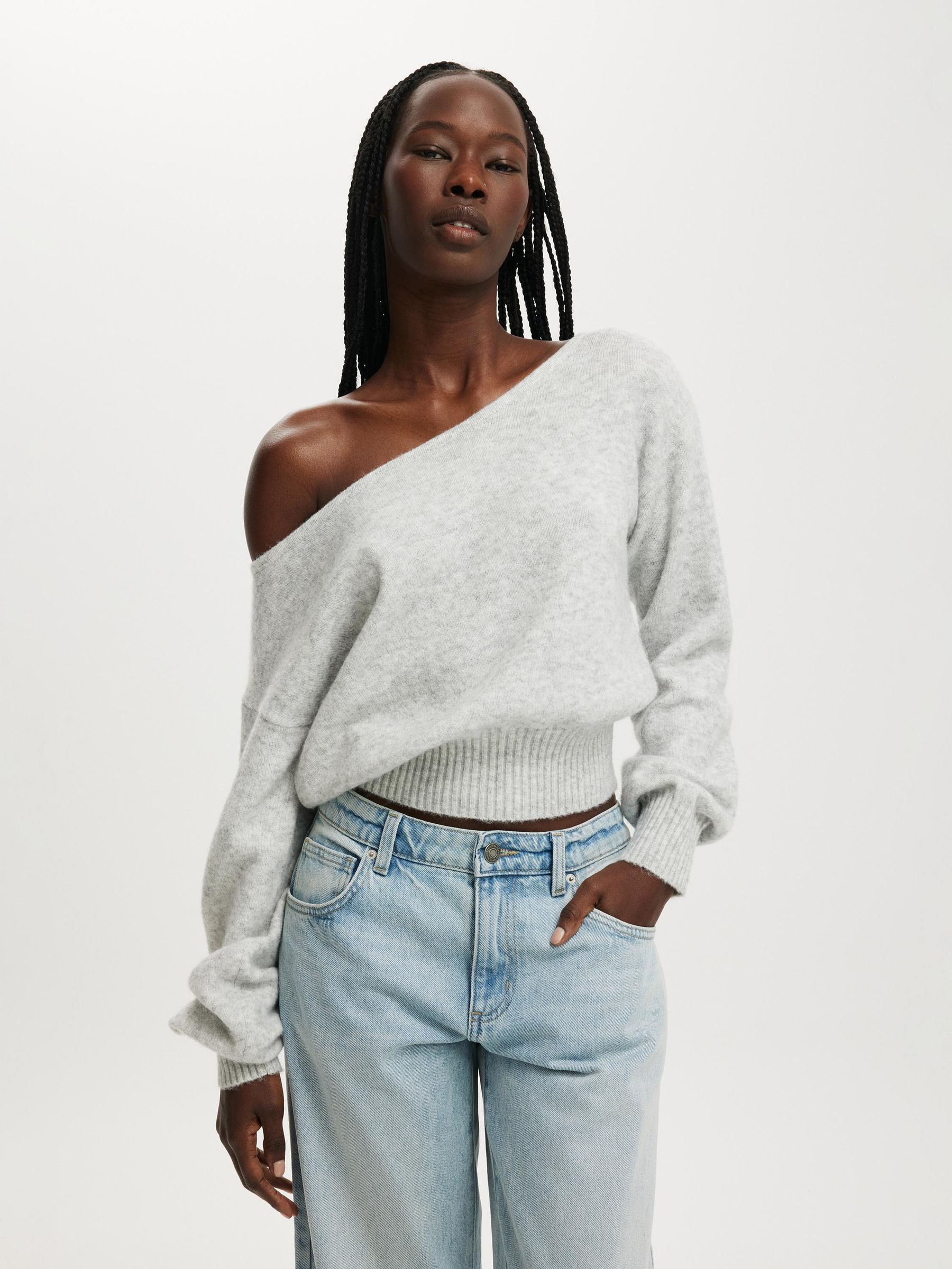 andwang Off shoulder over knit グレー W16497s.jpg