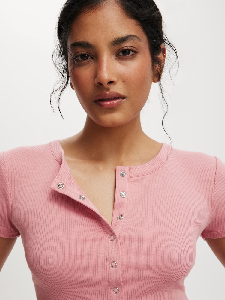 Cotton On Pink Christy Henley T-Shirt - Image 4 of 4