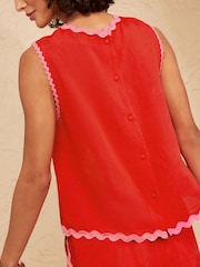 Love & Roses Red Viscose/Linen Blend Ric Rac Trim Shell Top - Image 4 of 4