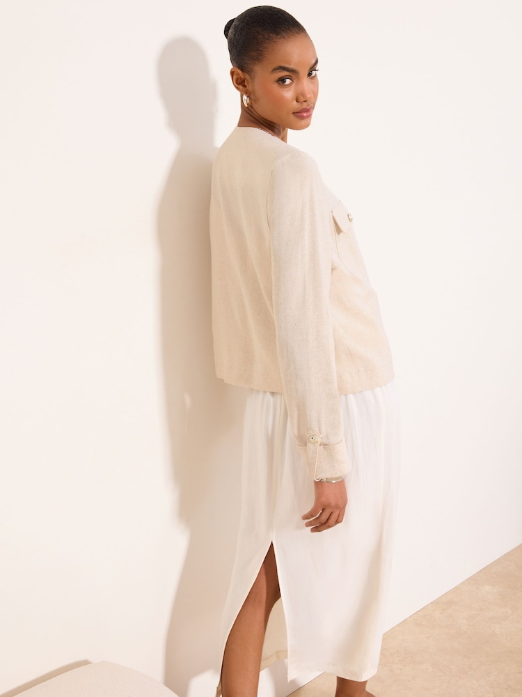 Neutre - Lipsy Touch of Linen Utility Crop Jacket - Image 2 de 4