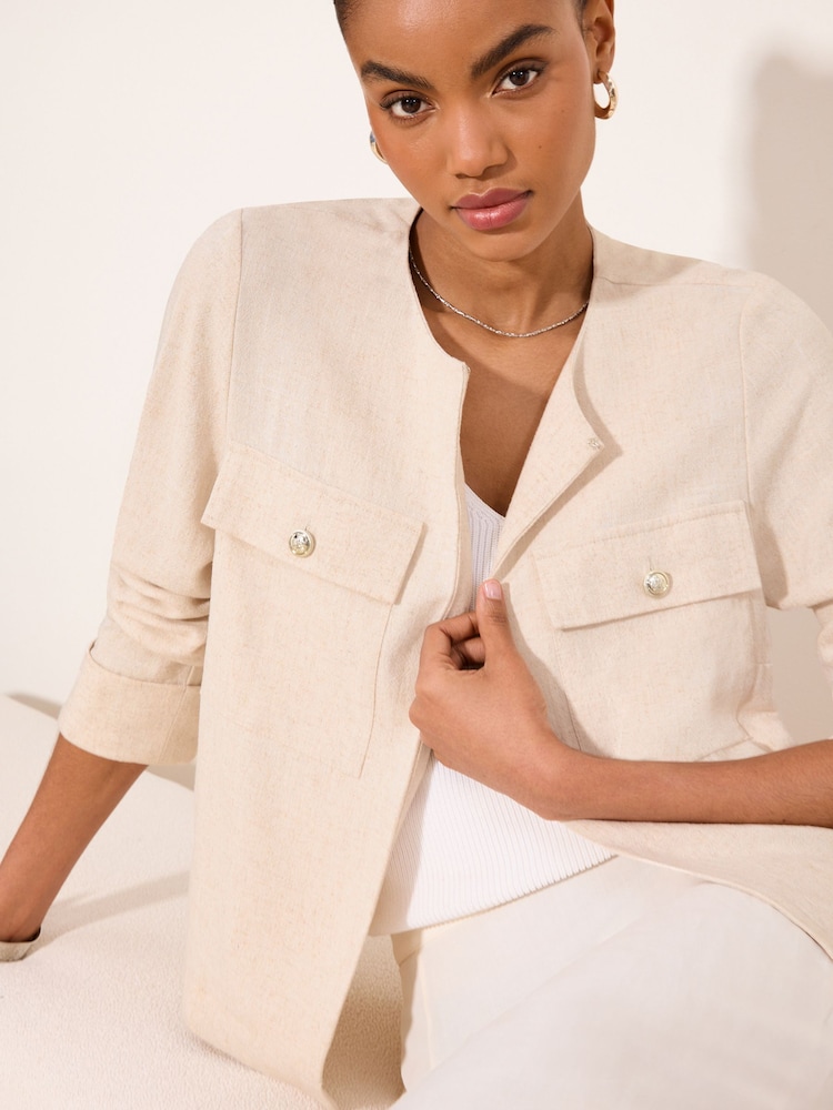Neutre - Lipsy Touch of Linen Utility Crop Jacket - Image 4 de 4