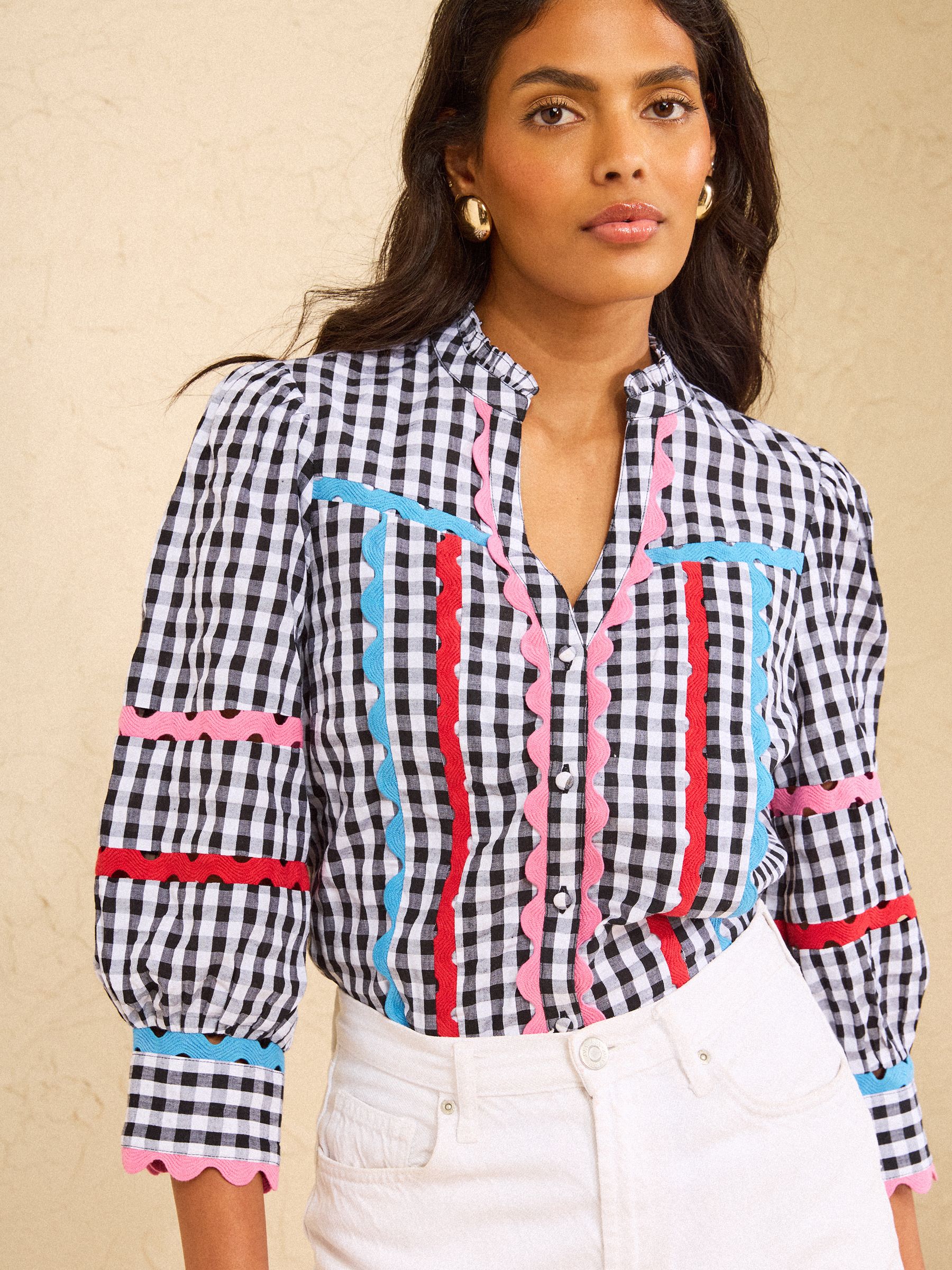Buy Love & Roses Black Gingham Petite Ric Rac Trim 3/4 Sleeve Notch ...