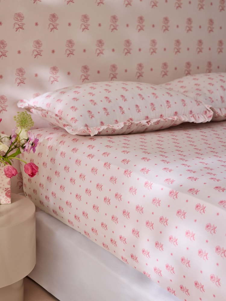 Cath Kidston Pink Spitalfields Floral 100% Cotton Deep Fitted Sheet - Image 1 of 2