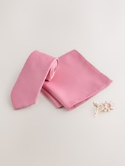 Pink Tie Pocket Square and Brooch Set - Image 1 of 4