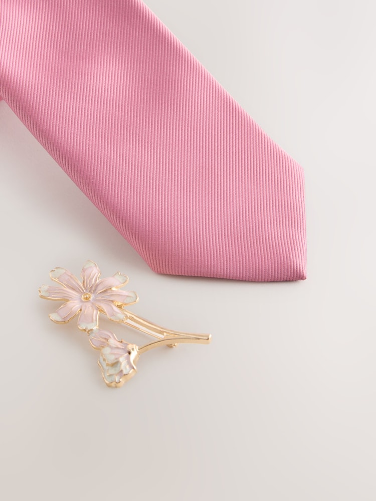 Pink Tie Pocket Square and Brooch Set - Image 2 of 4