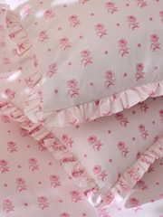 Cath Kidston Set of 2 Pink Spitalfields Floral Frill 100% Cotton Pillowcases - Image 2 of 3