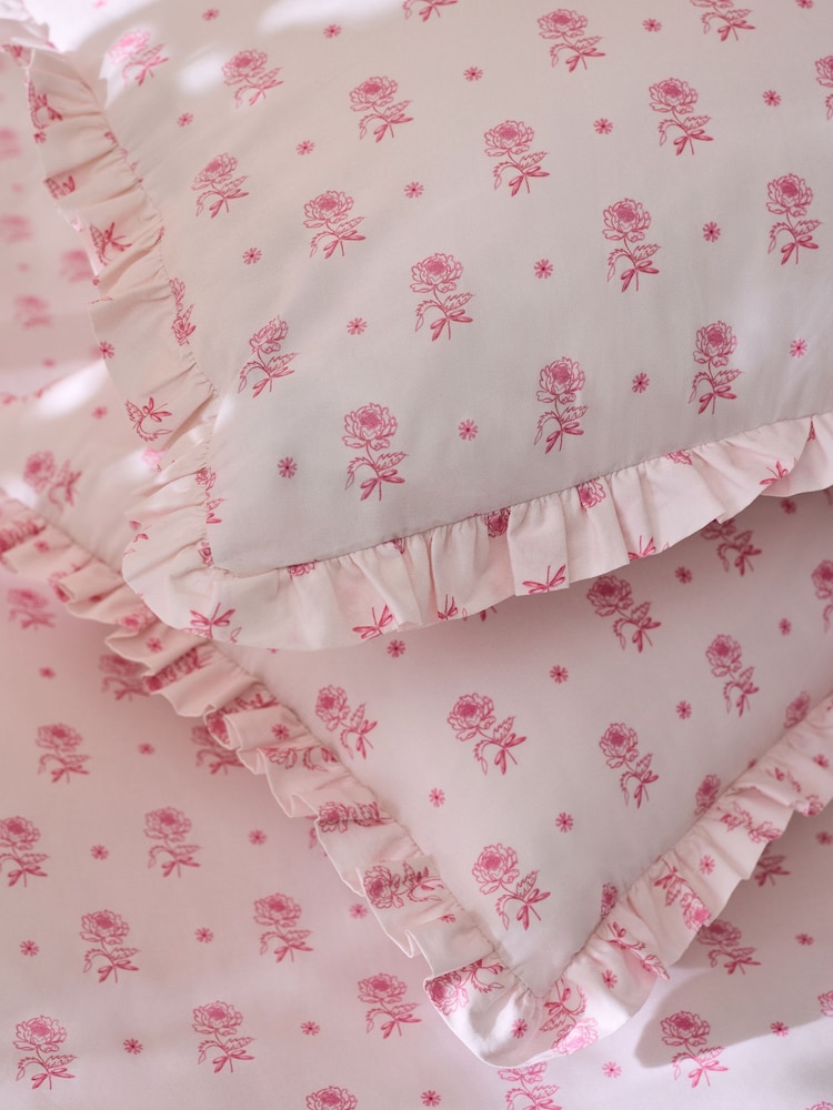 Cath Kidston Set of 2 Pink Spitalfields Floral Frill 100% Cotton Pillowcases - Image 2 of 3