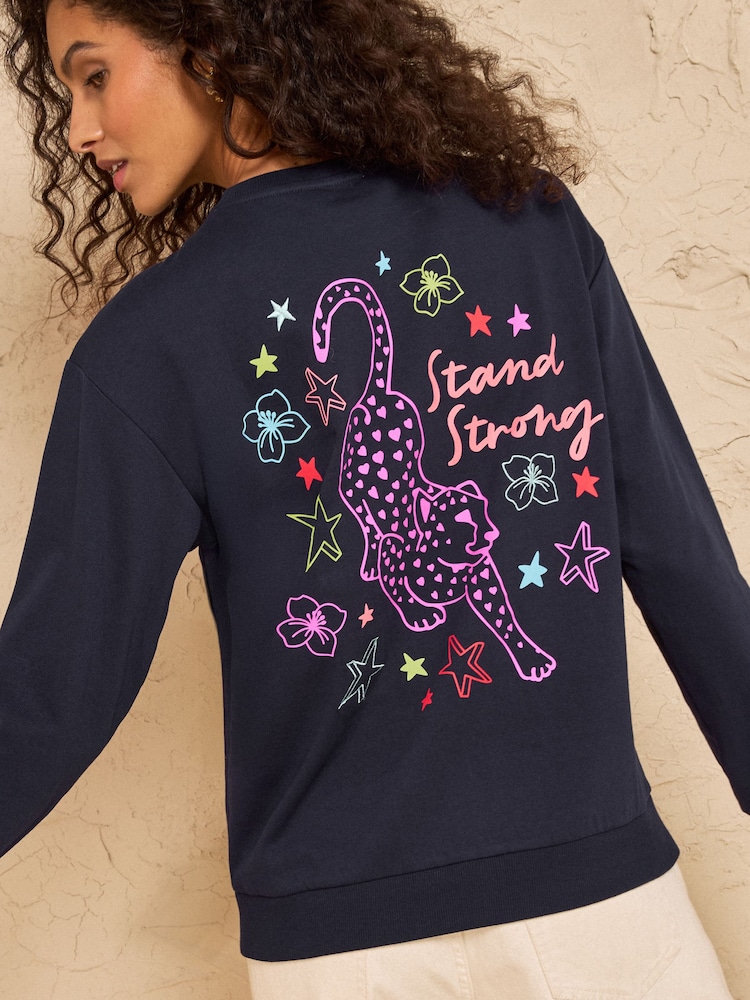 Navy Stand Strong Printed - Love & Roses Sweatshirt aus Jersey - Bild 1 von 4