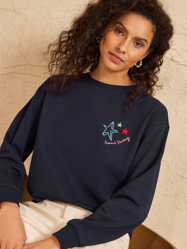 Navy Stand Strong Printed - Love & Roses Sweatshirt aus Jersey - Bild 2 von 4
