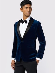 Ted Baker Tailoring Blue Slim Fit Velvet Jacket - Image 1 of 4