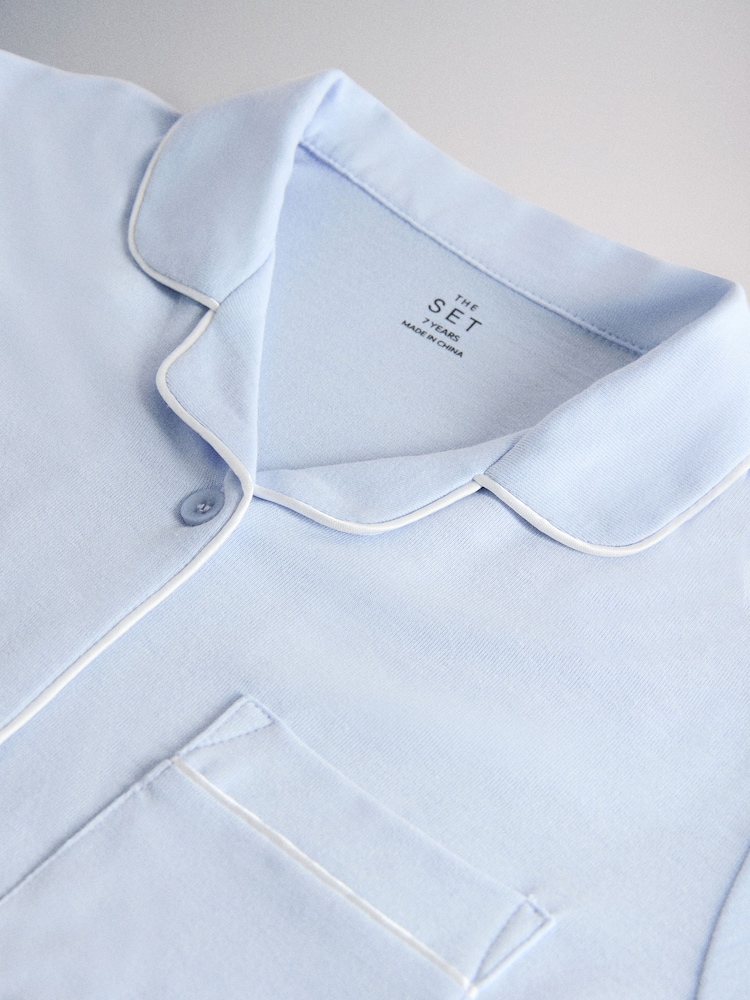 The Set Soft Touch Short Sleeve Top and Short Pyjamas 2 Pack Blue/Yellow - Image 5 of 5 The Set Soft Touch Short Sleeve Top and Short Pyjamas 2 Pack Blue/Yellow - Image 5 of 5