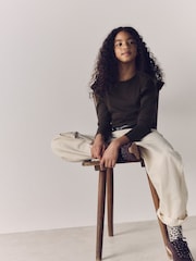 The Set 4 Pack Long Sleeve Ruffle Cotton T-Shirts Brown/Cream - Image 1 of 6