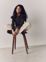 The Set 4 Pack Long Sleeve Ruffle Cotton T-Shirts Brown/Cream - Image 5 of 6