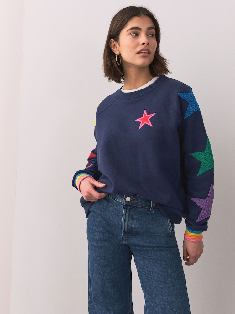 Azul marino con estrellas - Little Bird by Jools Oliver Oversized Crew Neck Sweatshirt - Imagen 1 de 5