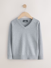 Light Grey Knitted V-Neck School Jumper (3-16yrs) - Image 1 of 4