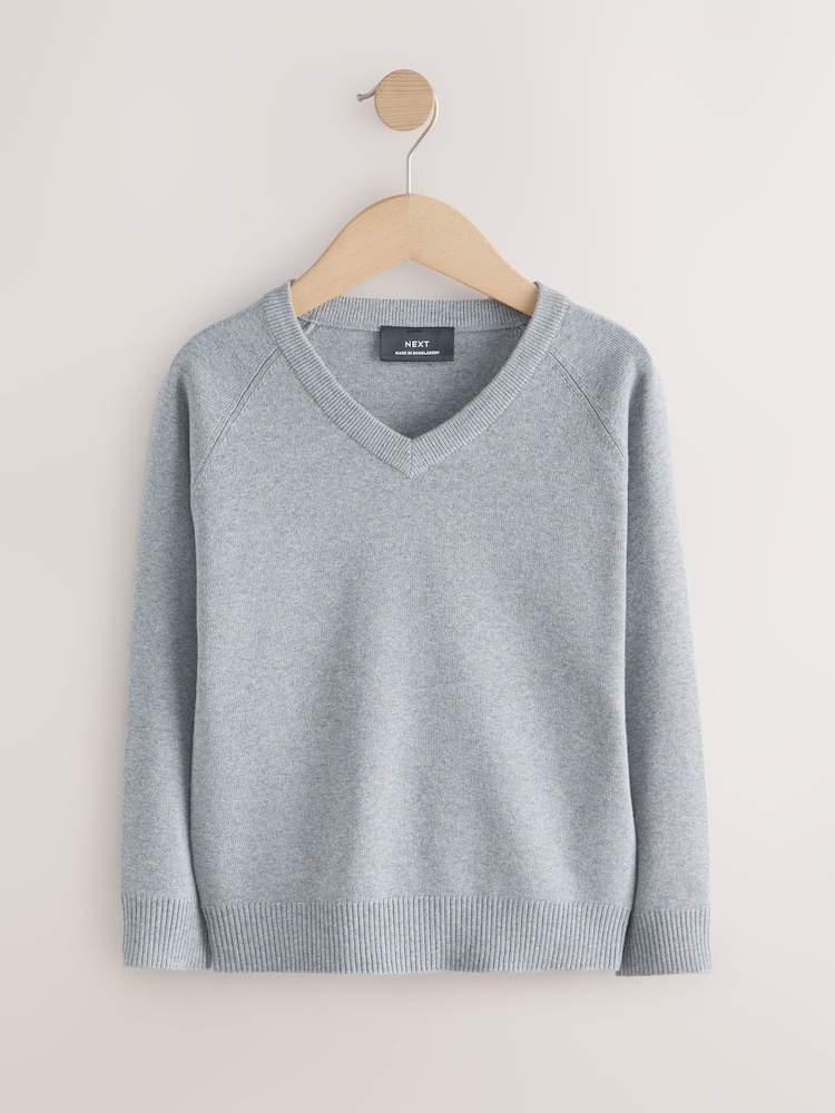 Light Grey Knitted V-Neck School Jumper (3-16yrs) - Image 1 of 4