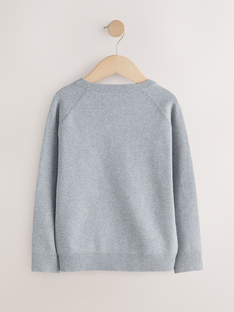 Light Grey Knitted V-Neck School Jumper (3-16yrs) - Image 2 of 4