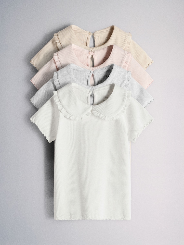 The Set 4 Pack Short Sleeve Rib Jersey Collared Tops Pink/Grey/Beige/White - Image 1 of 6 The Set 4 Pack Short Sleeve Rib Jersey Collared Tops Pink/Grey/Beige/White - Image 1 of 6