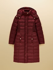 Joules Windborough Burgundy Red Showerproof Longline Padded Coat with Hood - Image 10 of 10