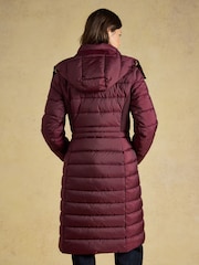 Joules Windborough Burgundy Red Showerproof Longline Padded Coat with Hood - Image 2 of 10