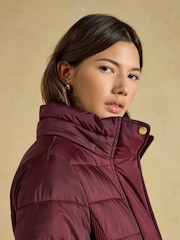 Joules Windborough Burgundy Red Showerproof Longline Padded Coat with Hood - Image 3 of 10