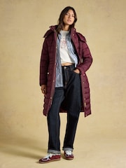 Joules Windborough Burgundy Red Showerproof Longline Padded Coat with Hood - Image 5 of 10