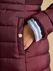 Joules Windborough Burgundy Red Showerproof Longline Padded Coat with Hood - Image 6 of 10