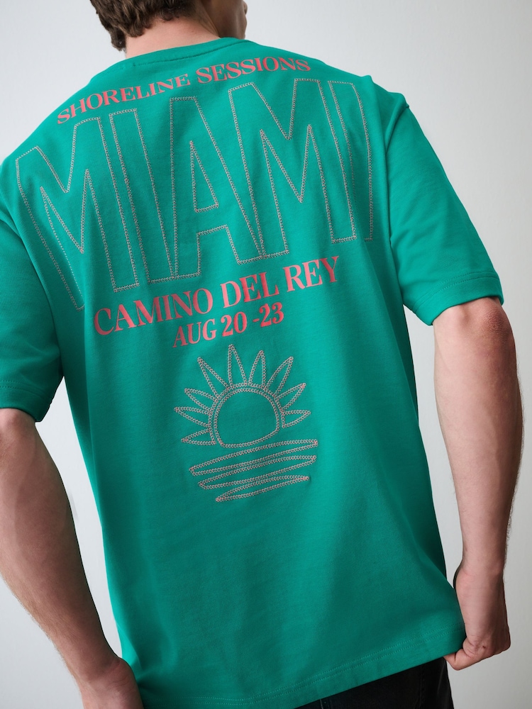Green Embroidered Back Print T-Shirt - Image 1 of 9