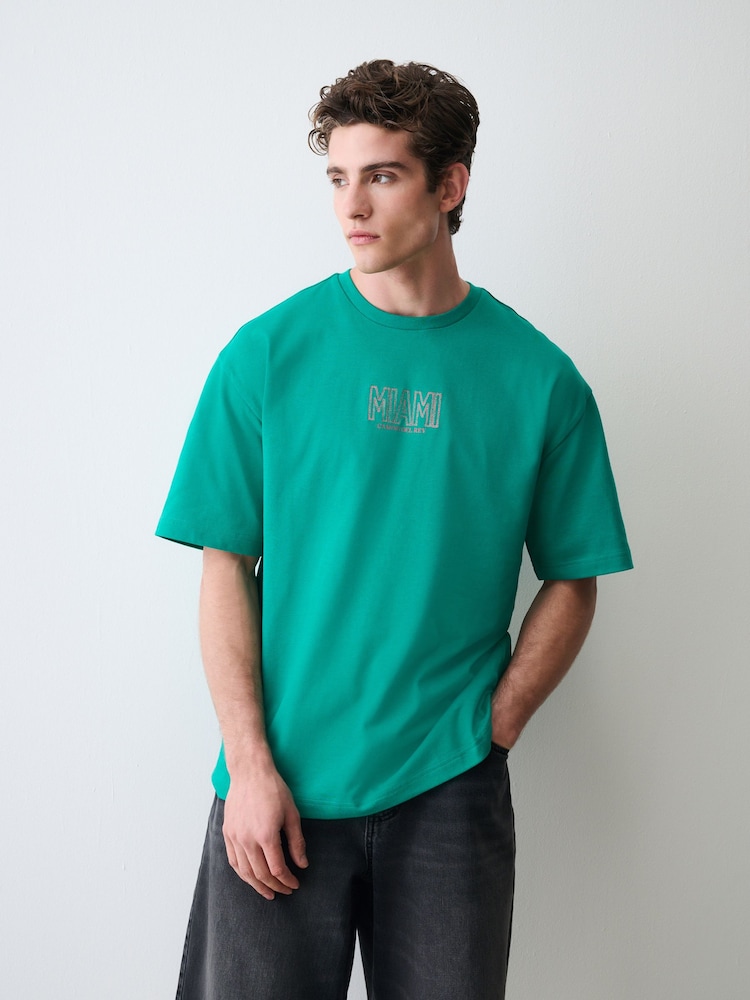 Green Embroidered Back Print T-Shirt - Image 2 of 9