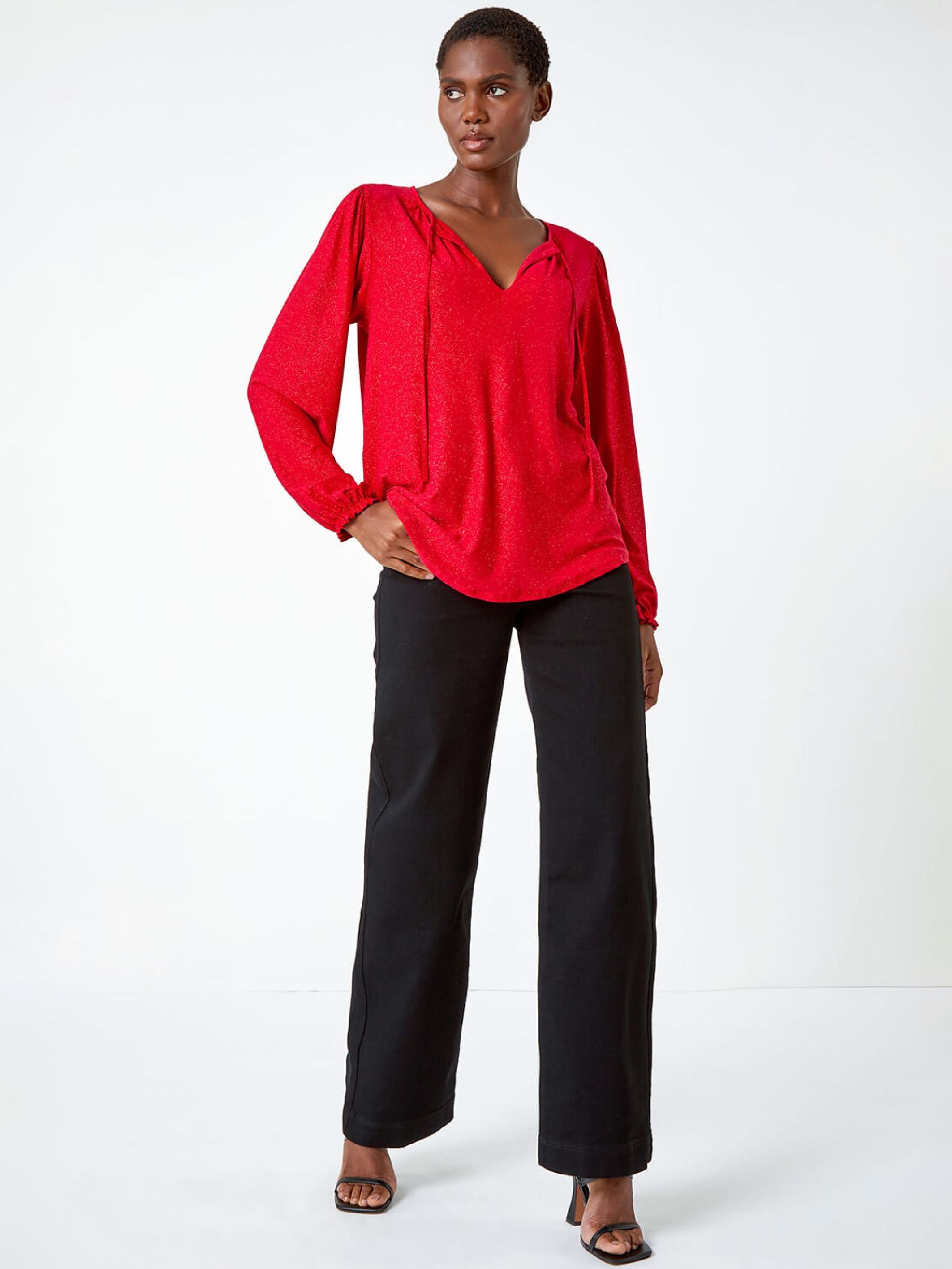 Buy Roman Red Tie Neck Glitter Stretch Blouse from Next USA