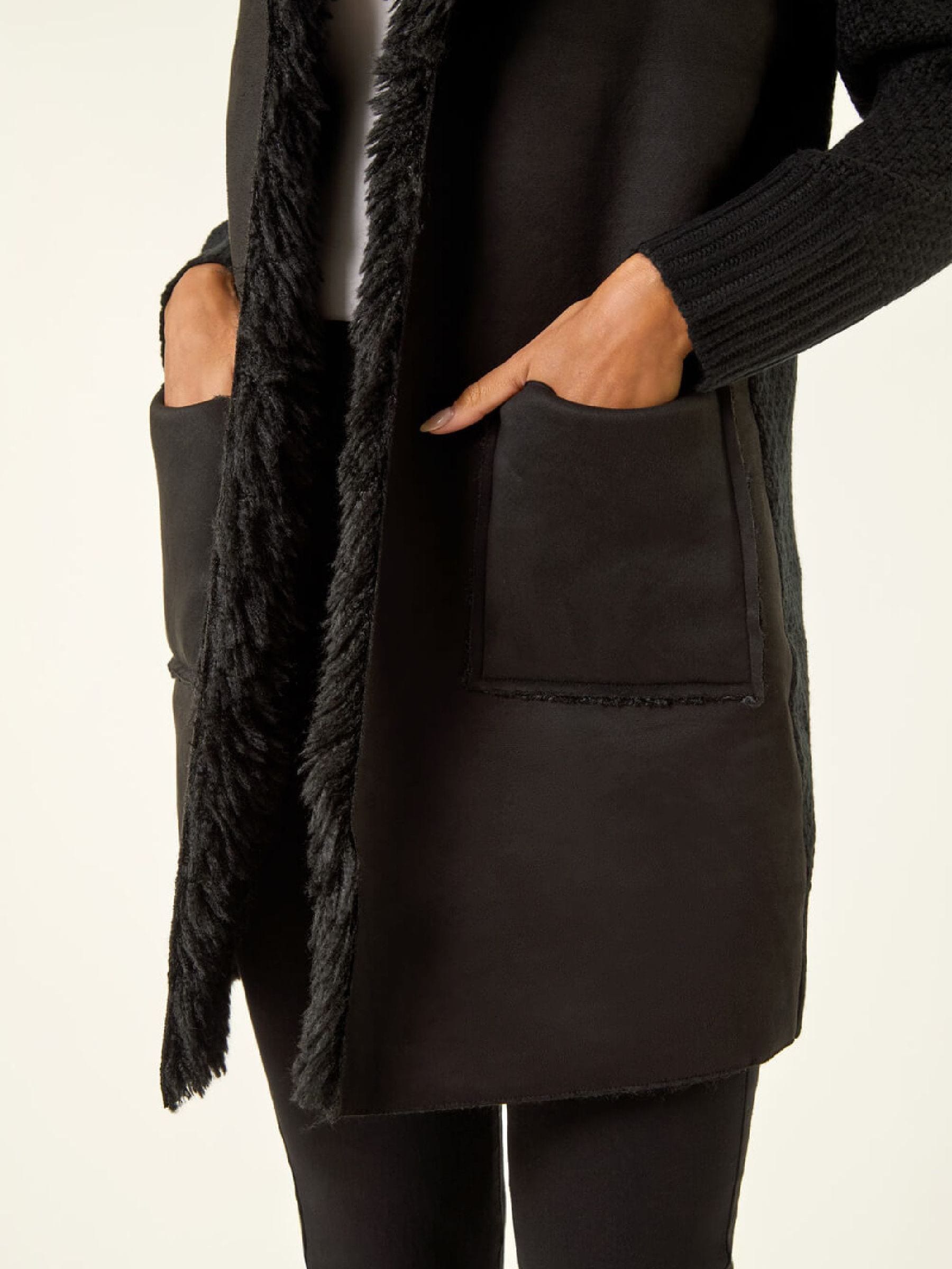 Buy Roman Black Longline Faux Shearling Knit Cardigan from Next USA