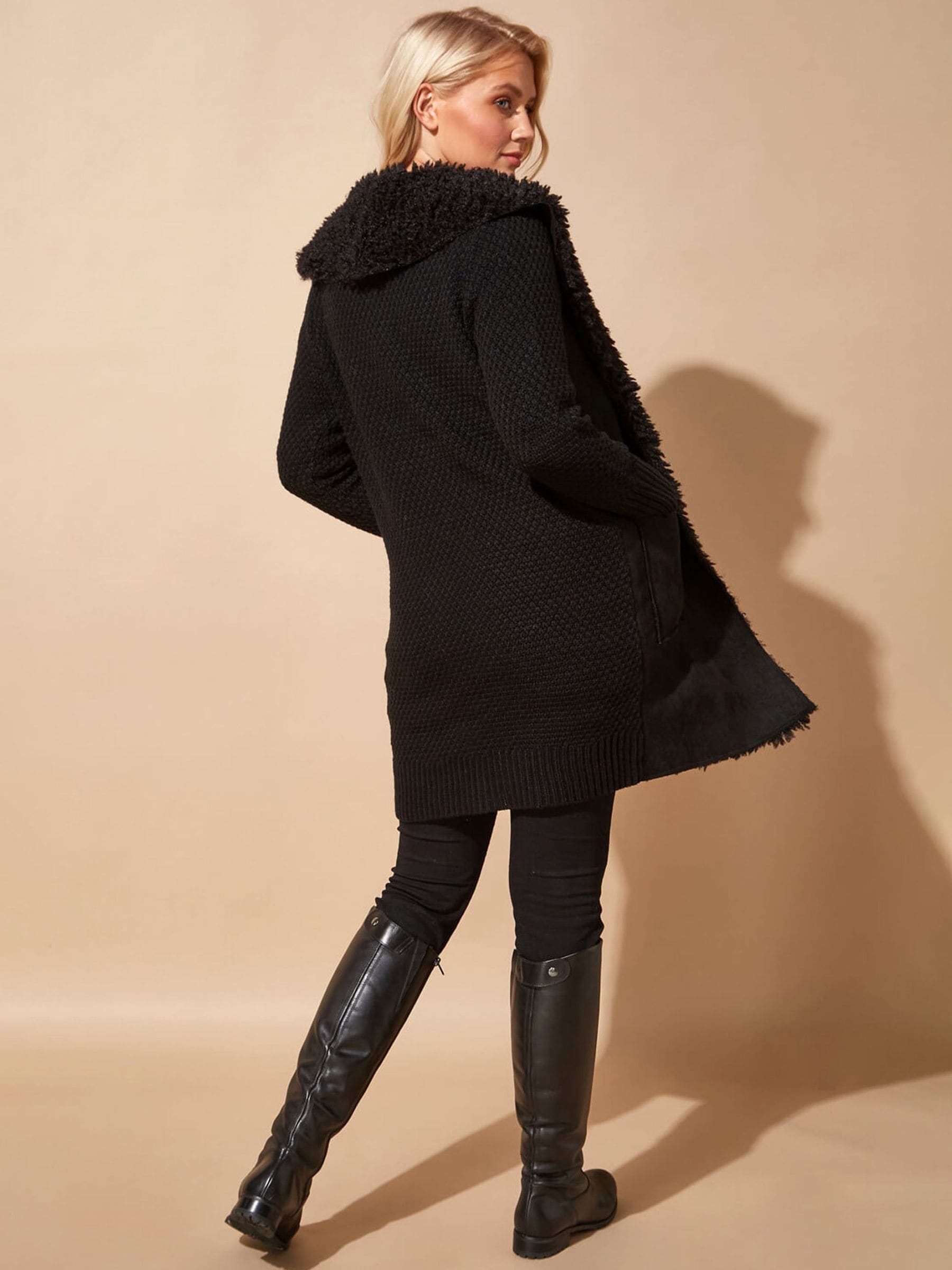 Buy Roman Black Longline Faux Shearling Knit Cardigan from Next USA