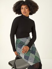 Verde - Roman Check Print Pocket Stretch Skirt - Imagen 1 de 5