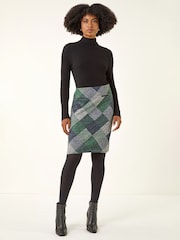 Verde - Roman Check Print Pocket Stretch Skirt - Imagen 2 de 5