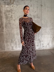 Never Fully Dressed Brown Mesh Dress - Image 1 of 6