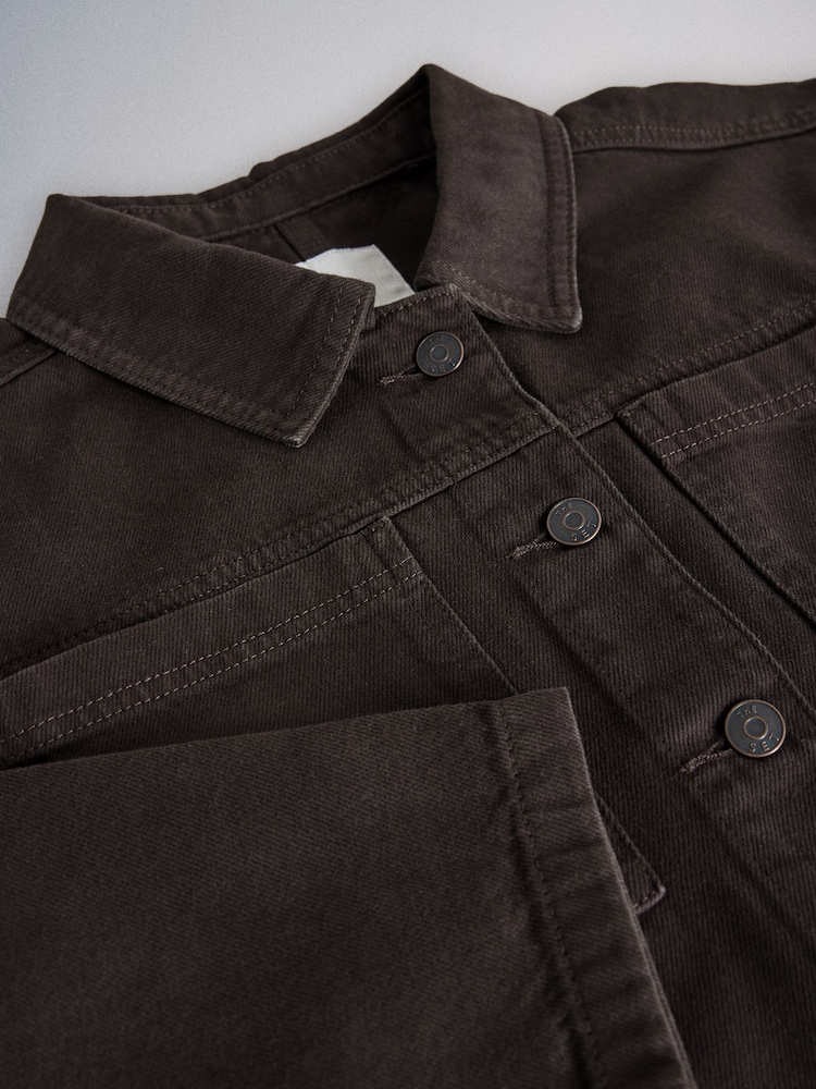 The Set 2 Pack Cropped Denim Shacket Chocolate Brown/Cream - Image 11 of 11