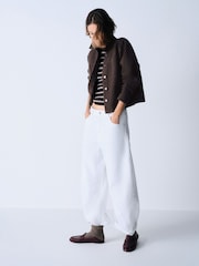 The Set 2 Pack Cropped Denim Shacket Chocolate Brown/Cream - Image 6 of 11